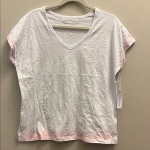 New! Six Fifty BrandWhite and Pink Short Sleeve V-Neck Tee Casual Cotton